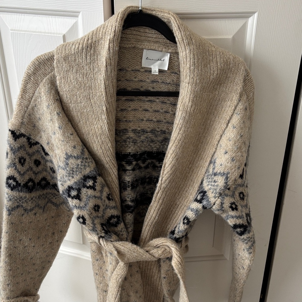 Line & Dot Beige and Black Fair Isle Knit Cardigan